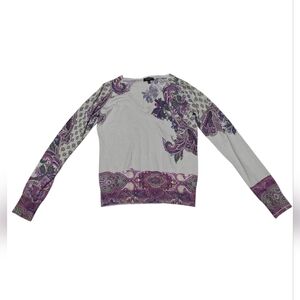 Etro V Neck Paisley Print Long Sleeved Lightweight Sweater